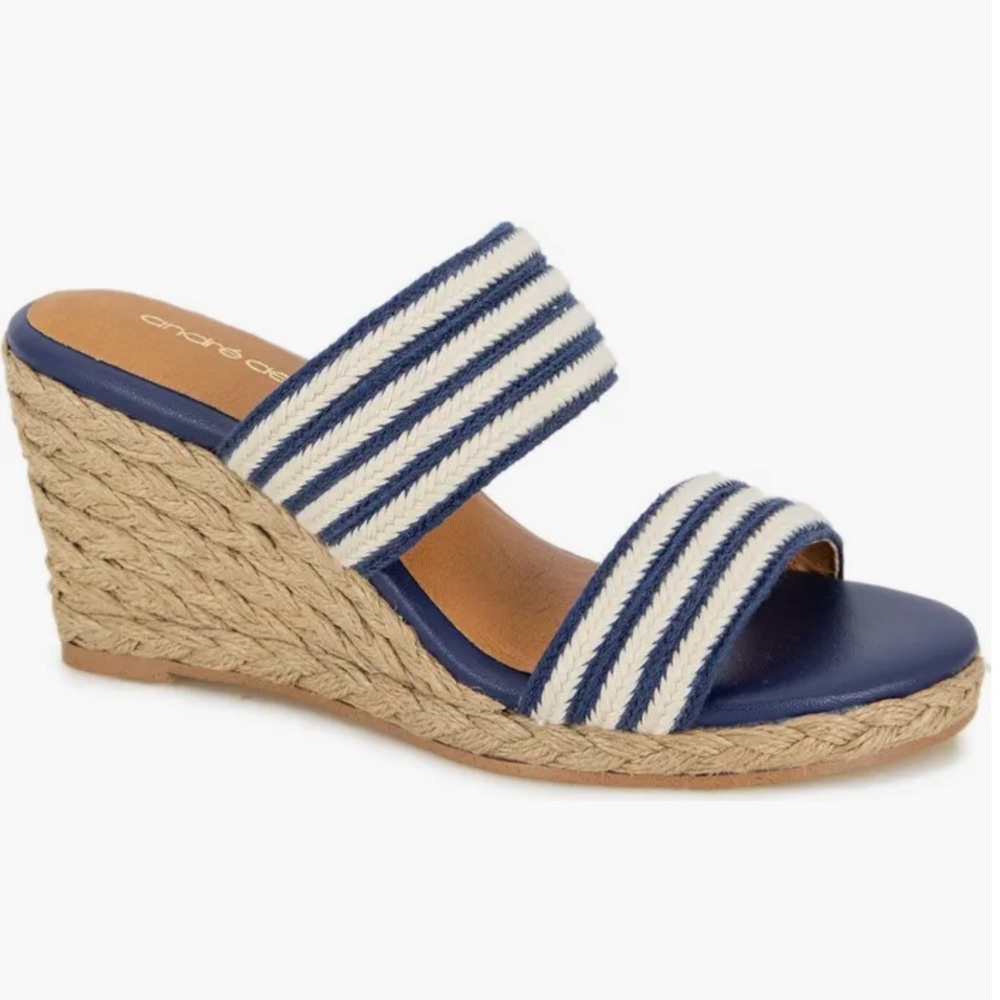 Chic Navy and White Wedge Sandals André Assous